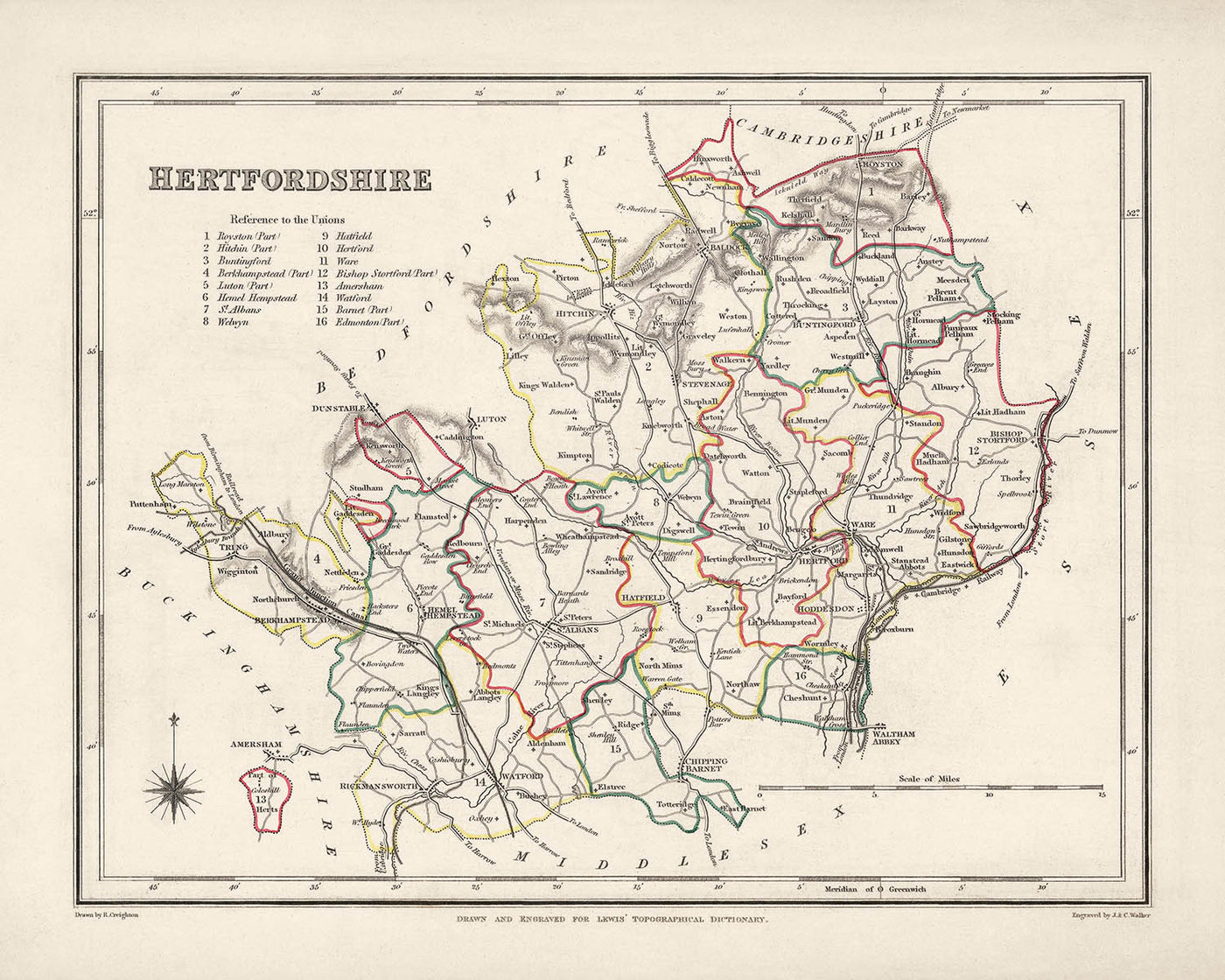 Old Map of Hertfordshire by Samuel Lewis, 1844: St Albans, Watford, Hemel Hempstead, Stevenage, Hitchin
