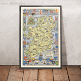 Old Pictorial Map of Ireland by Bullock, 1955: Historic Battles, Family Names, Coats of Arms