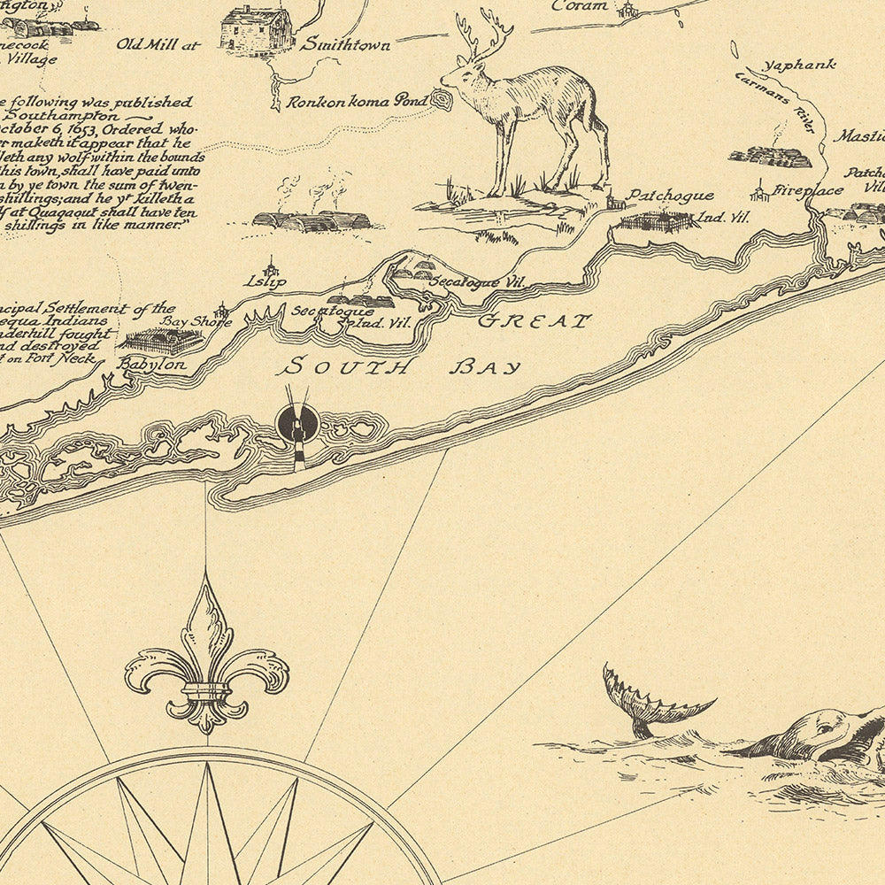 Alte Bildkarte von Long Island von Clegg, 1925: New York City, Long Island Sound, historische Sehenswürdigkeiten, Seewege, frühe Siedlungen