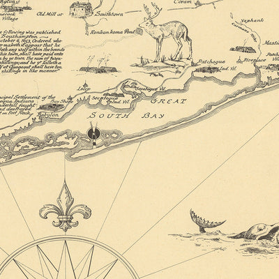 Old Historical Map of Long Island by Clegg, 1925: New York City, Sound, Early Settlements