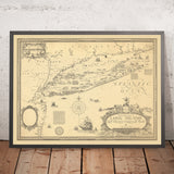Antigua Mapa Histórico de Long Island por Clegg, 1925: Ciudad de Nueva York, Sonido, Primeras Colonias 