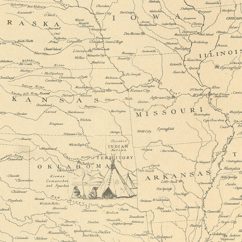 Alte Bildkarte der Vereinigten Staaten von Clegg, 1926: New York, Chicago, Pazifik, Rocky Mountains, historische Vignetten