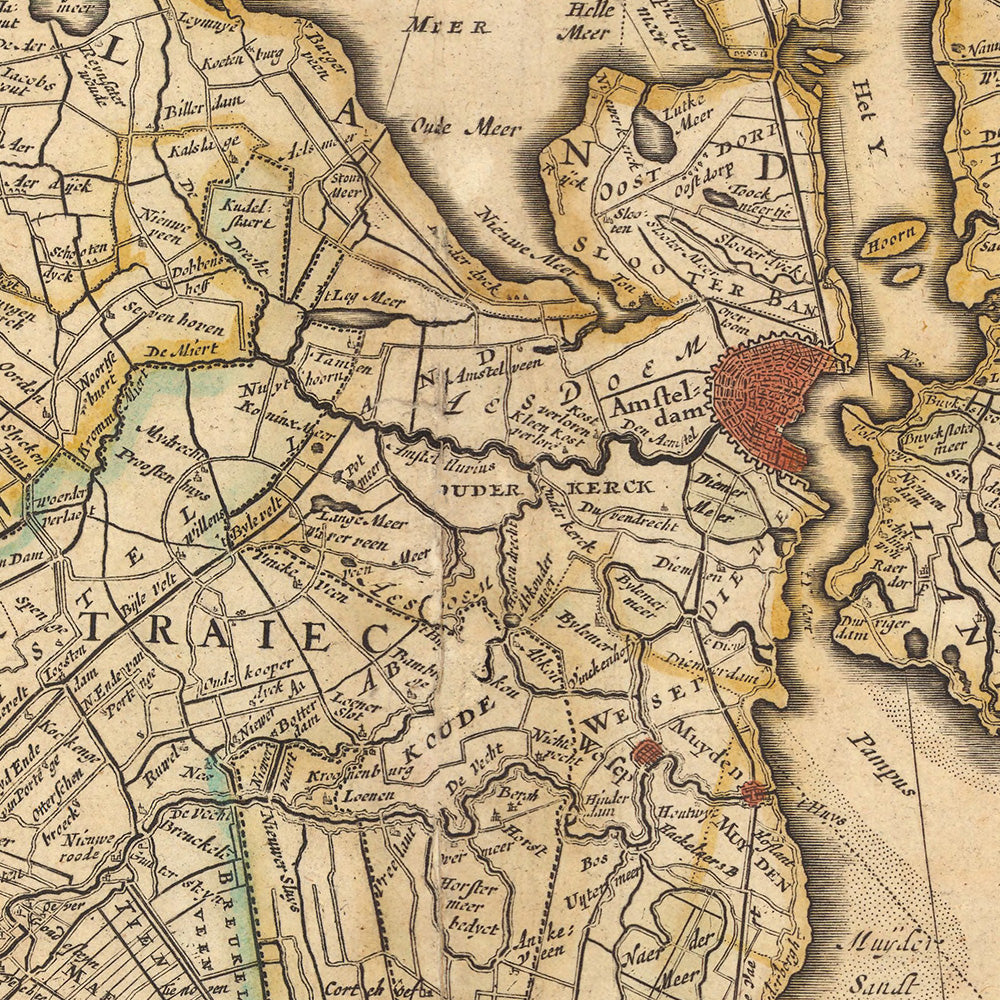Old Map of Holland by Visscher, 1690: Amsterdam, Rotterdam, The Hague, Utrecht, Leiden