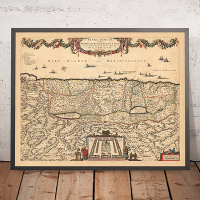 Alte Karte des Heiligen Landes von Visscher, 1690: Stämme Israels, Moses, Jerusalem, Nazareth, Westjordanland, Haifa, Totes Meer