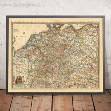 Ancienne carte du Saint Empire romain par Nicolaes Visscher II, 1690 : Paris, Berlin, Bruxelles, Amsterdam, Vienne