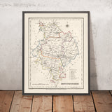 Ancienne carte du Huntingdonshire par Samuel Lewis, 1844 : St. Ives, St. Neots, Ramsey, Godmanchester et Kimbolton