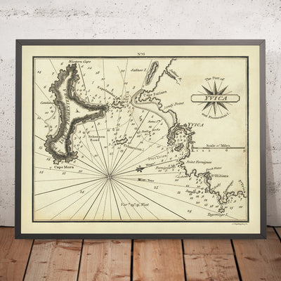 Ancienne carte d'Ibiza par Heather, 1802 : ville d'Ibiza, Saint-Hiliare, port d'Yvica, Fromenterra, îles Baléares