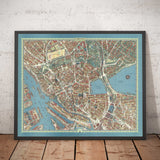 Mapa antiguo de Hamburgo en 1964 por Hermann Bollman - Binnenalster, Alster Lakes, Heiligengeistfeld, Planten un Blomen, Central Station
