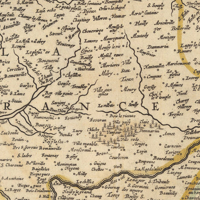 Old Map of Île-de-France by Visscher, 1690: Paris, Versailles, Créteil, Compiègne, Vexin Français Park