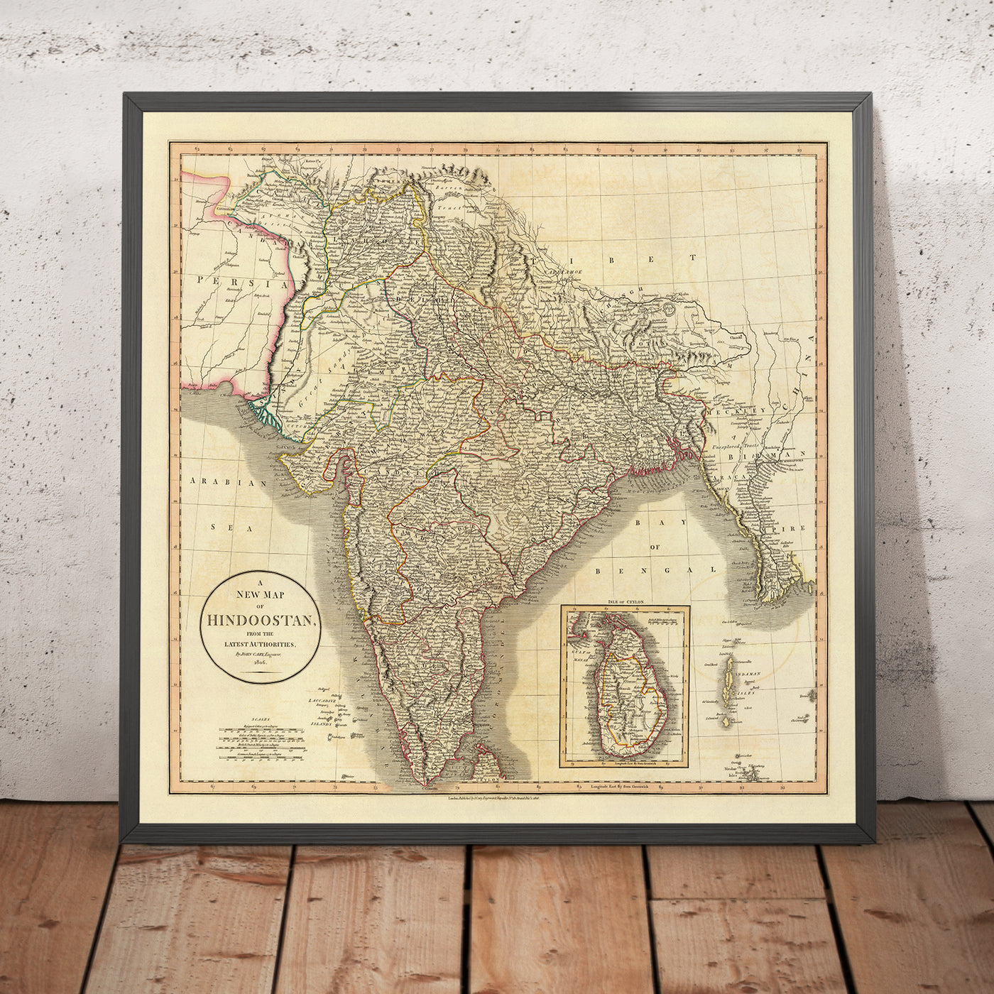 Old Map of India, Pakistan & Bangladesh by Cary, 1806: Hindoostan, Isle of Ceylon, Andaman Isles, Kabul and Kandahar Provinces