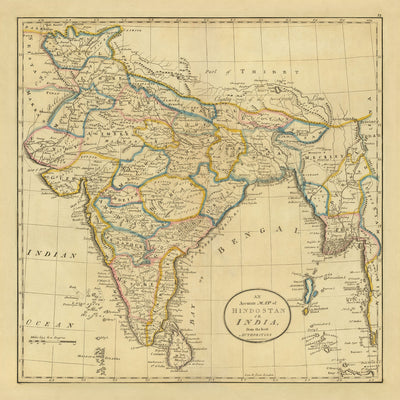 Old Map of India, Pakistan & Bangladesh by Carey, 1814: Hindoostan, Ceylon, Burma, Andaman Islands, Bay of Bengal
