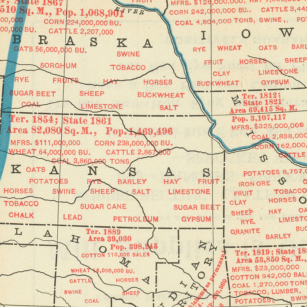 Alte Infografik der USA und der Philippinen, 1901: Zeitzonen, Wirtschaftsgüter, territoriales Wachstum