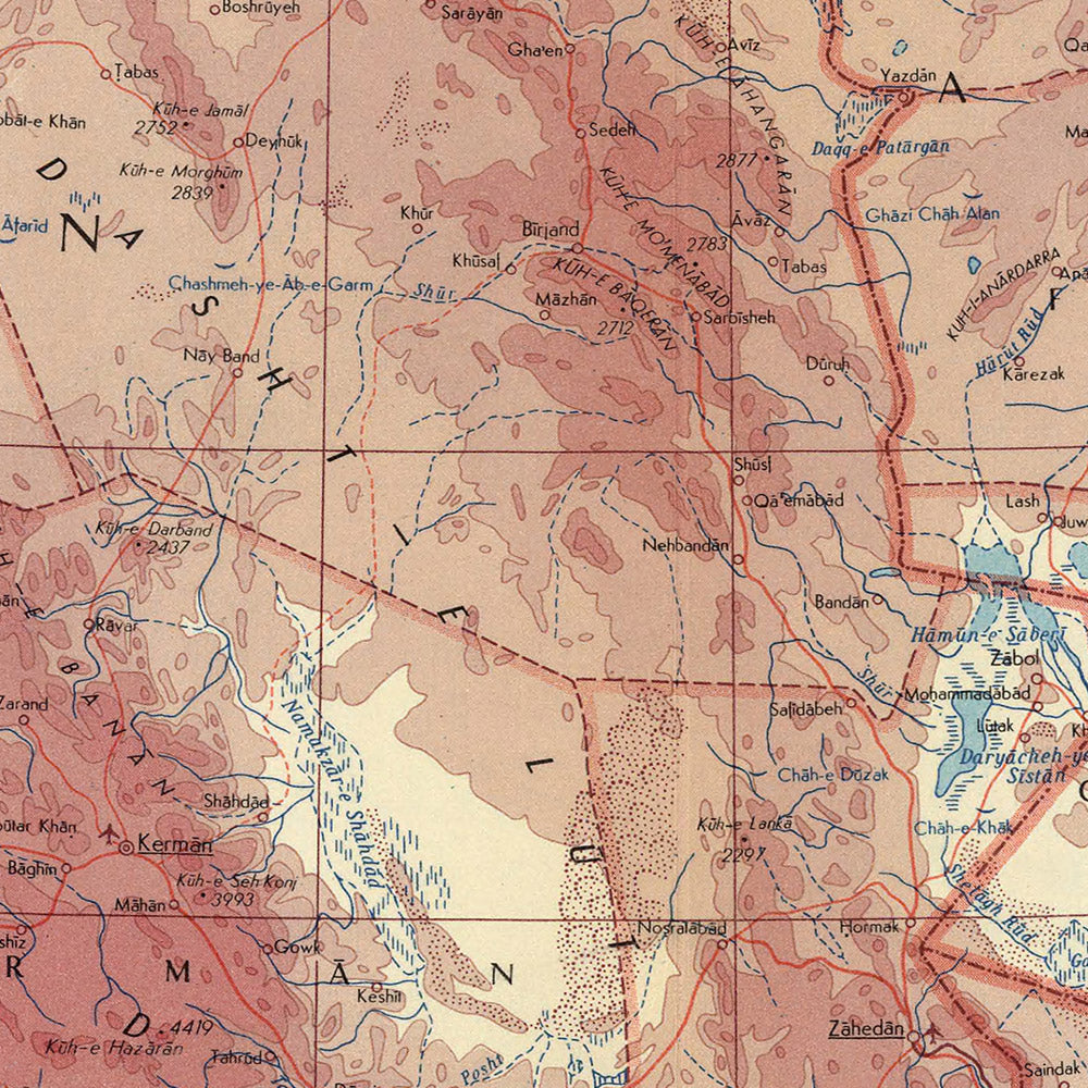 Ancienne carte de l'Iran et de l'Afghanistan par le service topographique de l'armée polonaise, 1967 : mer Caspienne, golfe Persique, Pakistan occidental, Peshawar, Karachi