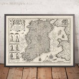 Mappa antica dell'Irlanda, Éireann 1611 di John Speed - Mappa vintage monocromatica 