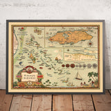 Old Map of The Bahamas, 1951: Pictorial Map of Nassau, New Providence, and Bahamian Life