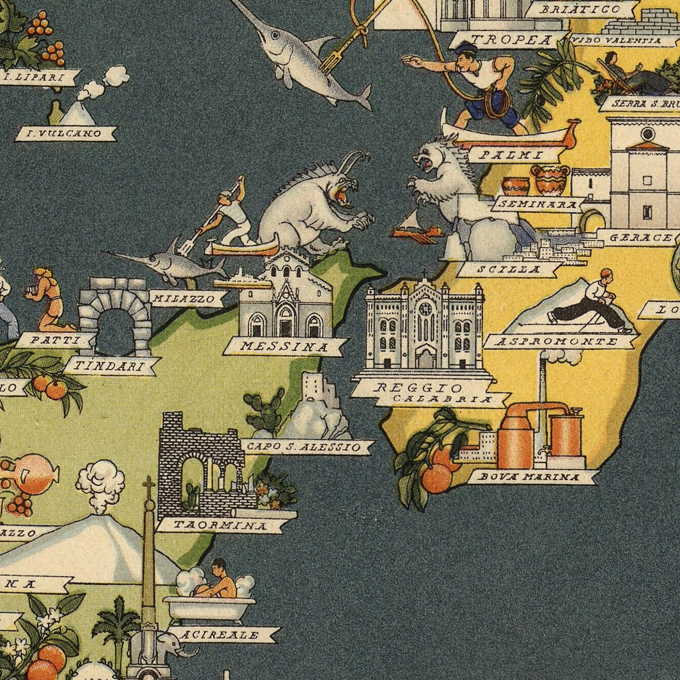 Alter bildlicher Karte von Italien von De Agostini, 1938: Rom, Mailand, Venedig, Alpen, Regionen, Sizilien, Sardinien usw. 