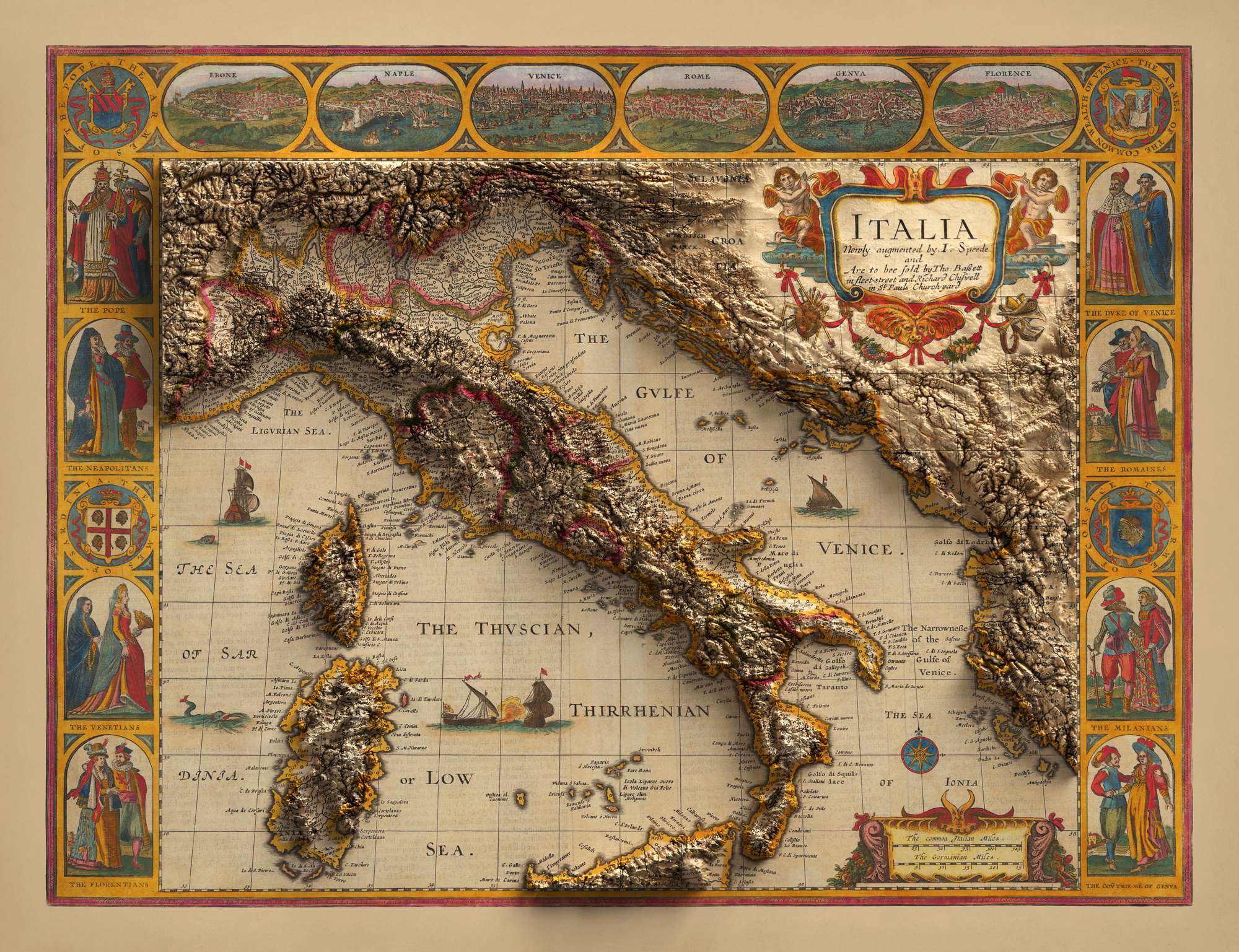 Old Handcoloured Map of Italy, 1627 by John Speed - Corsica, Sardinia ...