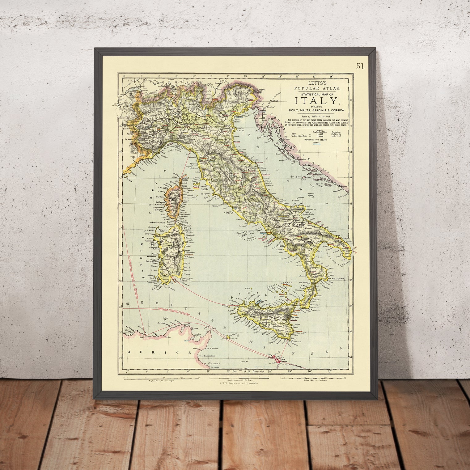 Atlay Map Old Wine Map of Italy, 1883: Red & White Viticulture, Rome, Naples, Ve ...