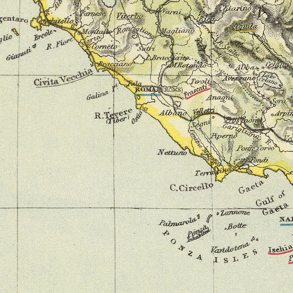 Alte thematische Karte von Italien, 1883: Rom, Neapel, Venedig, Ätna, Apennin