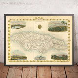 Old Map of Jamaica by Tallis and Rapkin in 1851 - Kingston, Portmore, Montego Bay, Black River, Savanna la Mar