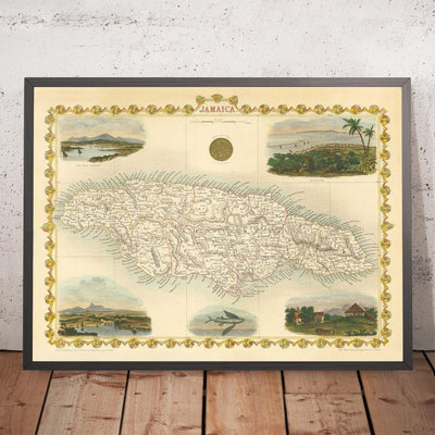 Alte Karte von Jamaika von Tallis und Rapkin aus dem Jahr 1851 – Kingston, Portmore, Montego Bay, Black River, Savanna la Mar