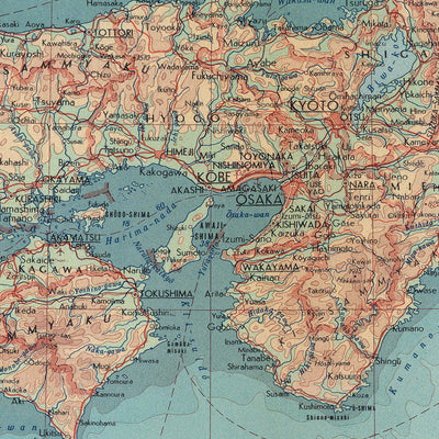 Alte Karte von Japan vom polnischen Topographiedienst der Armee, 1967: Honshu, Shikoku, Kyushu, Yamagata, detaillierte politische und physische Darstellung