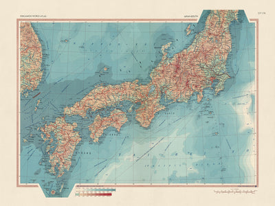 Alte Karte von Japan vom polnischen Topographiedienst der Armee, 1967: Honshu, Shikoku, Kyushu, Yamagata, detaillierte politische und physische Darstellung