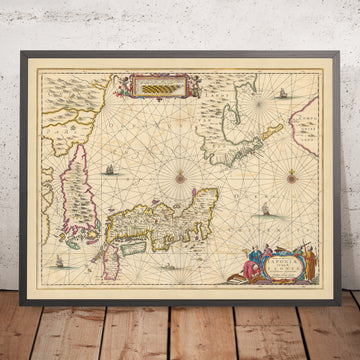 Antiguo mapa de Japón y Corea de Visscher, 1690: Tokio, Osaka, Sapporo, Pyongyang, Monte Fuji