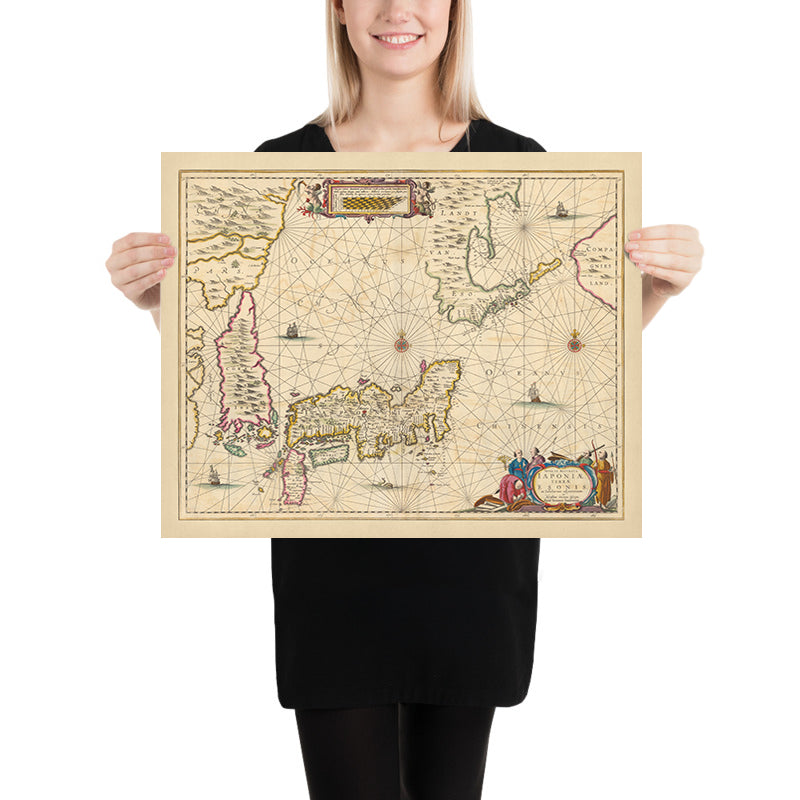 Alte Karte von Japan und Korea von Visscher, 1690: Tokio, Osaka, Sapporo, Pjöngjang, Berg Fuji