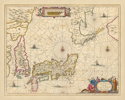 Ancienne carte du Japon et de la Corée par Visscher, 1690 : Tokyo, Osaka, Sapporo, Pyongyang, Mont Fuji