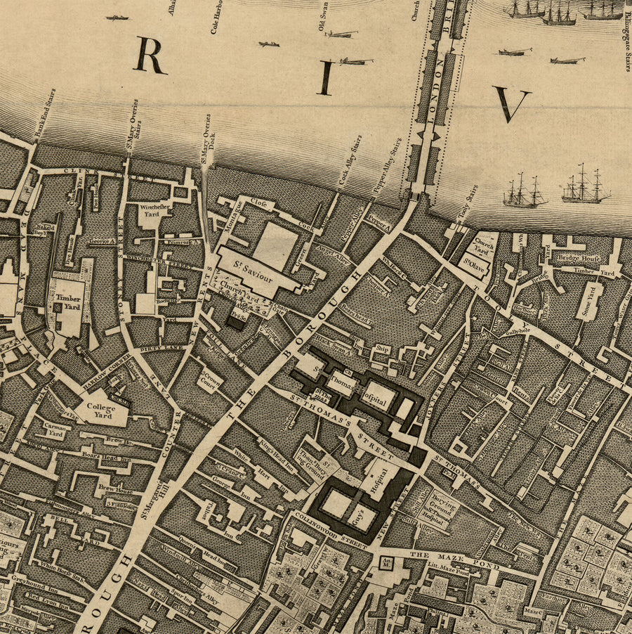 Vollständige große Karte von London im Jahr 1746 von John Rocque 