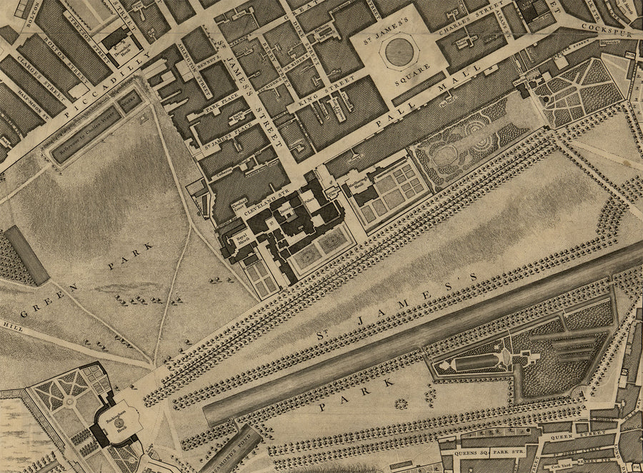 Vollständige große Karte von London im Jahr 1746 von John Rocque 