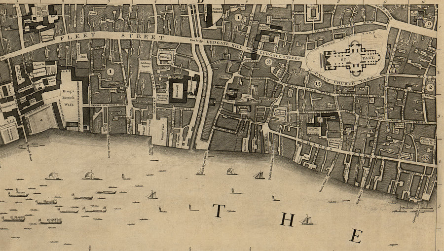 Vollständige große Karte von London im Jahr 1746 von John Rocque 