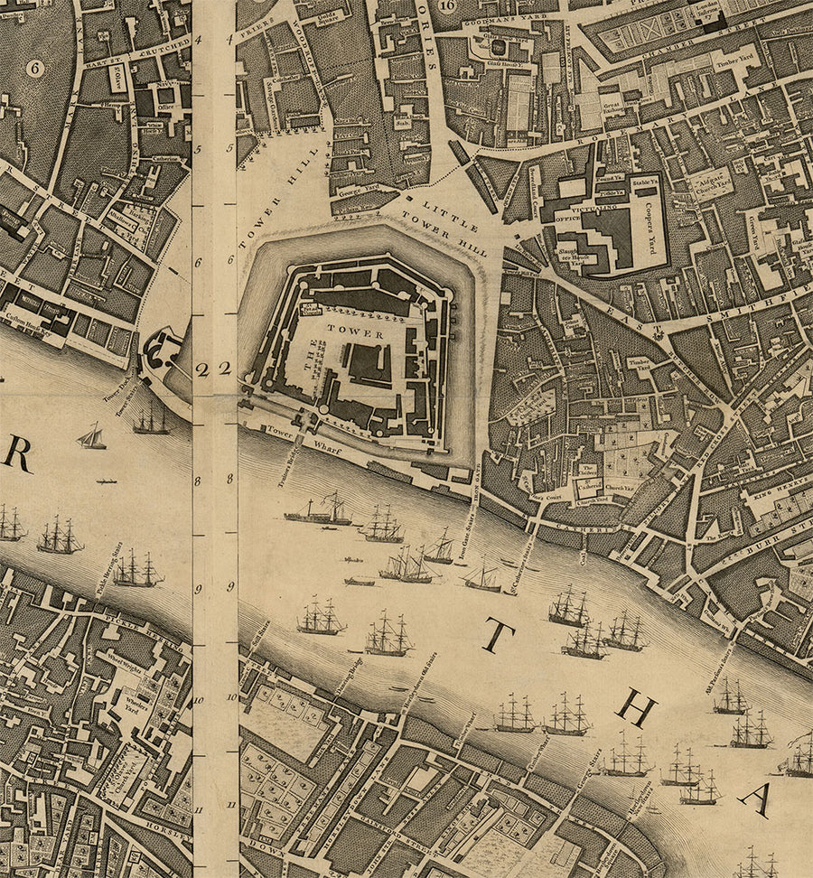 Vollständige große Karte von London im Jahr 1746 von John Rocque 