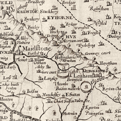 Old Map of Kent, 1611 by John Speed - Canterbury, Maidstone, Bromley, Tunbridge, Margate