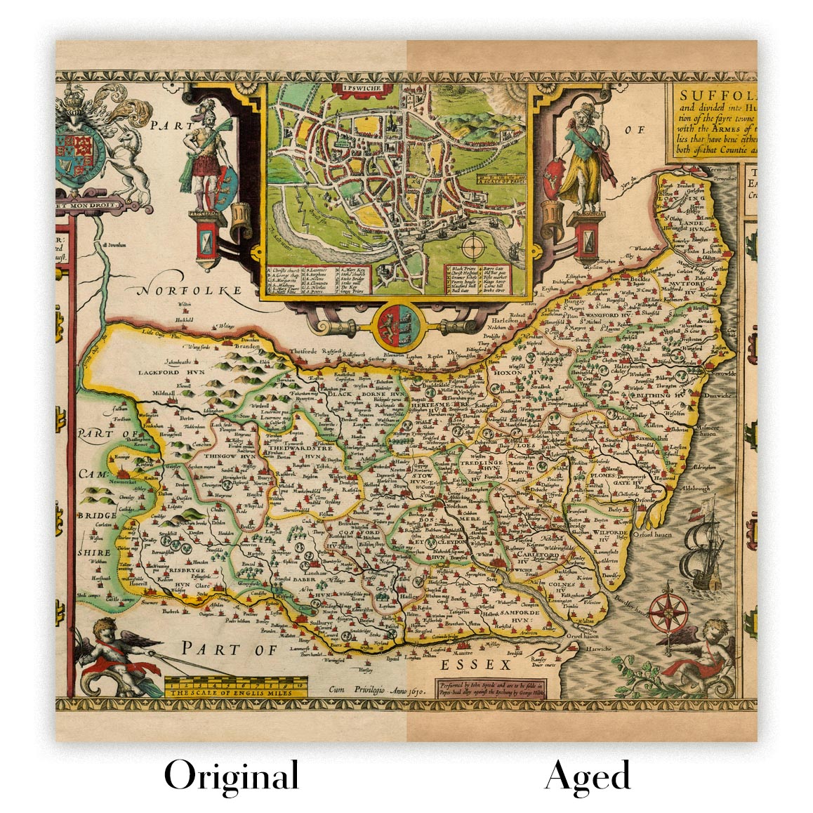 Image showing the difference between an Original map and an Aged toned map