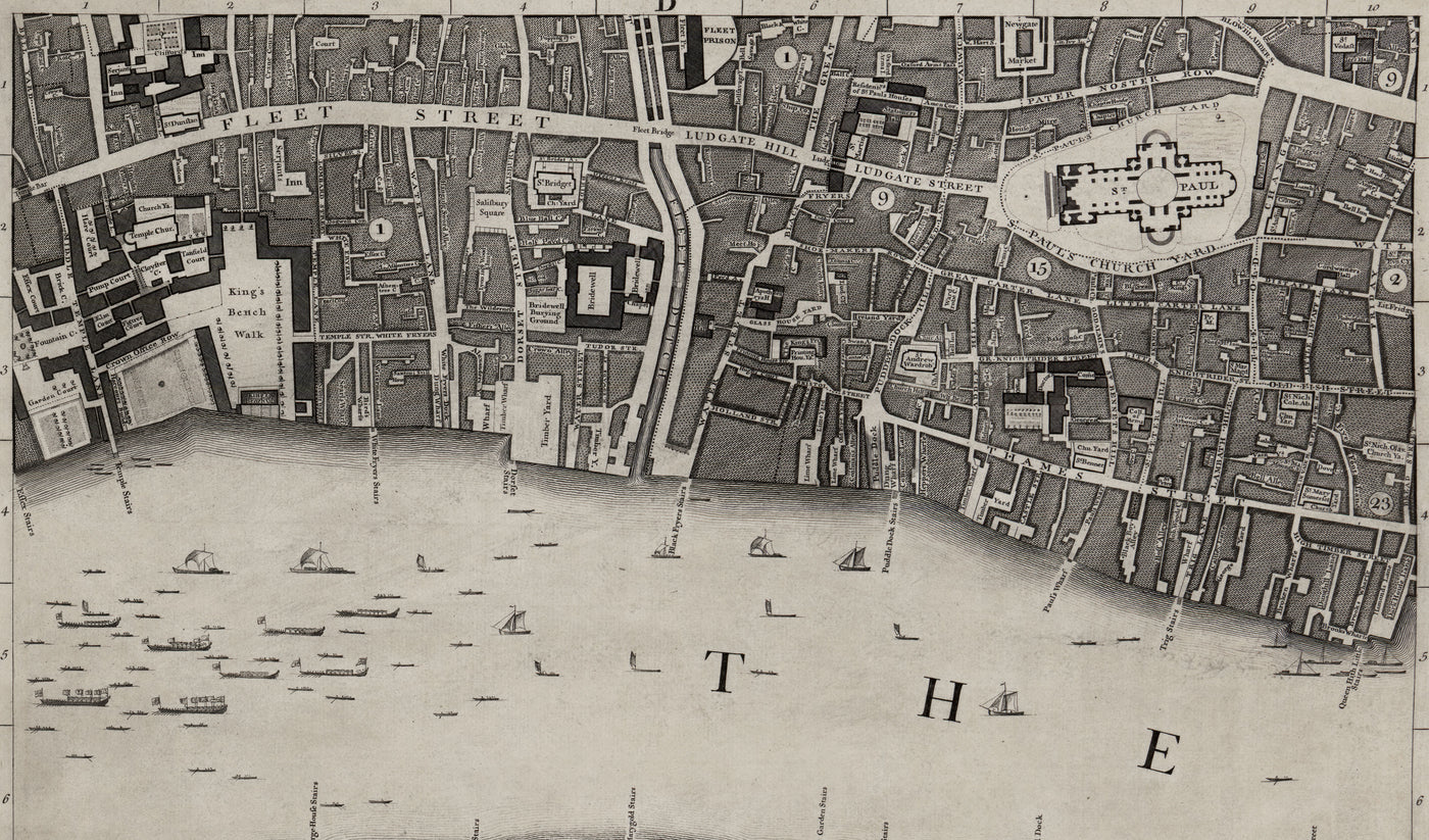 Vollständige große Karte von London im Jahr 1746 von John Rocque