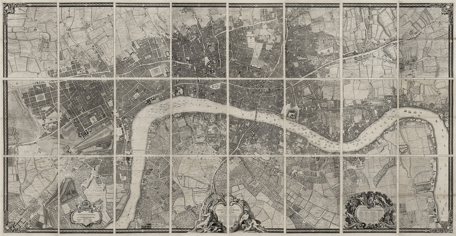 Vollständige große Karte von London im Jahr 1746 von John Rocque 