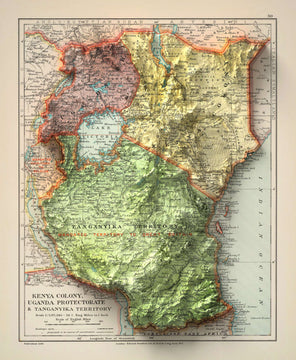 Old Colonial Map of Kenya, Uganda, Rwanda & Tanzania by Edward Stanfor ...