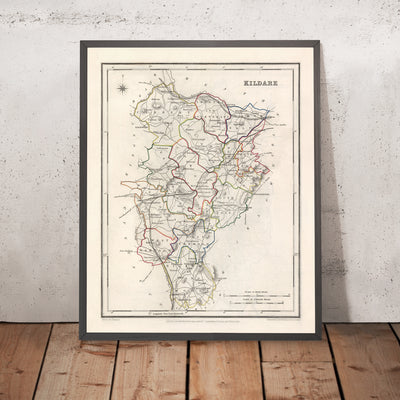 Ancienne carte du comté de Kildare par Samuel Lewis, 1844 : Naas, Athy, Maynooth, Newbridge, Curragh