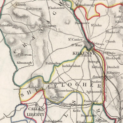 Old Map of County Kilkenny by Samuel Lewis, 1844: Thomastown, Callan, Castlecomer, Graiguenamanagh, Jerpoint Abbey