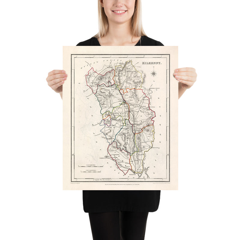 Mappa antica della contea di Kilkenny di Samuel Lewis, 1844: Thomastown, Callan, Castlecomer, Graiguenamanagh, Abbazia di Jerpoint 