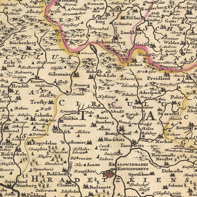 Ancienne carte du royaume de Bohême par Visscher, 1690 : Prague, Brno, Ostrava, Wroclaw, Poznań