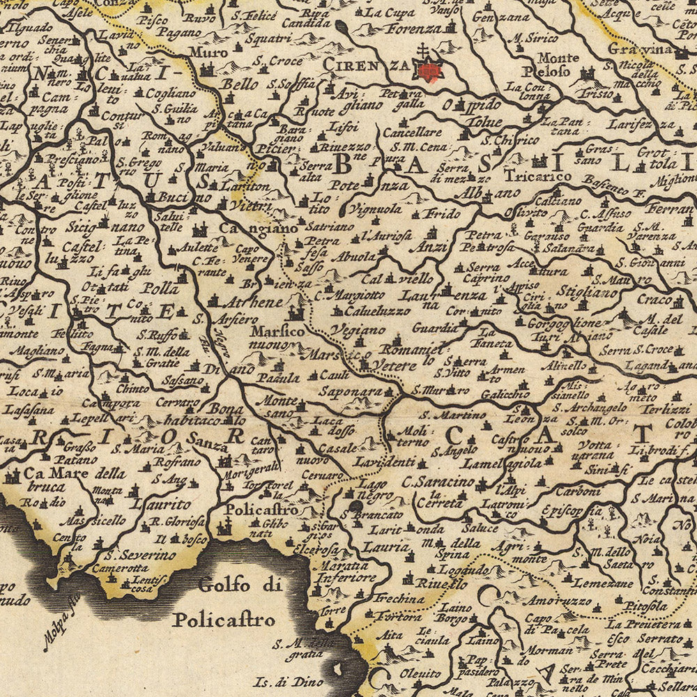 Antiguo mapa del Reino de Nápoles por Visscher, 1690: Nápoles, Bari, Messina, Salerno, Parco Nazionale del Gargano