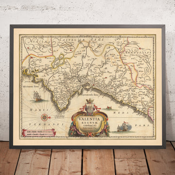 Antica mappa del Regno di Valencia, Spagna, di Visscher, 1690: Murcia, Valencia, Alicante, Dénia, Castellón de la Plana 