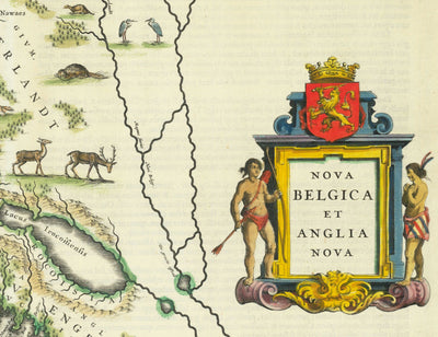 Ancienne carte des Nouveaux Pays-Bas et de la Nouvelle Angleterre en 1640 par Willem Blaeu - Manhattan, Providence, New York, Boston, New Jersey