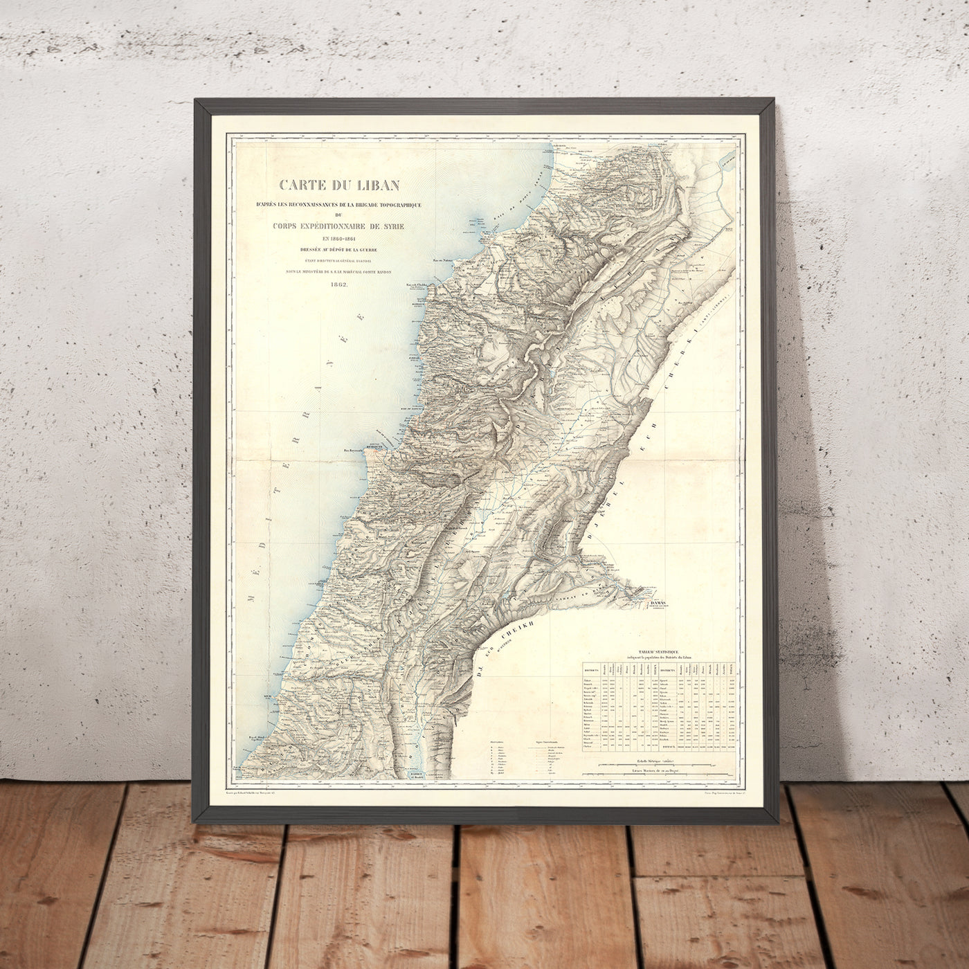 Alte Karte des Libanon von Depot De La Guerre, 1862: Beirut, Tripolis, Sidon, Tyrus, Byblos