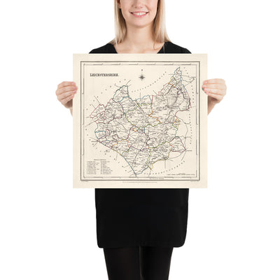 Old Map of Leicestershire by Samuel Lewis, 1844: Leicester, Melton Mowbray, Loughborough, Hinckley, Ashby-de-la-Zouch