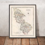Mappa antica della contea di Leitrim di Samuel Lewis, 1844: Carrick-on-Shannon, Manorhamilton, Drumshanbo, Dromahair, Lough Allen 