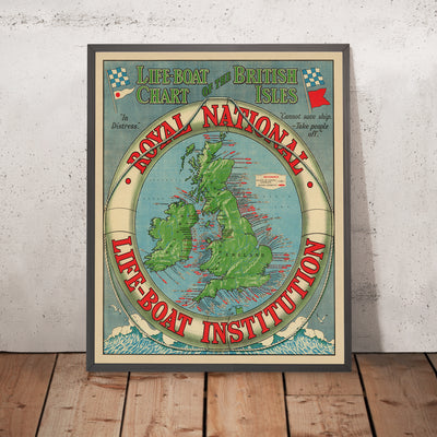 Ancienne carte thématique des stations de sauvetage, 1935 : îles britanniques, opérations RNLI